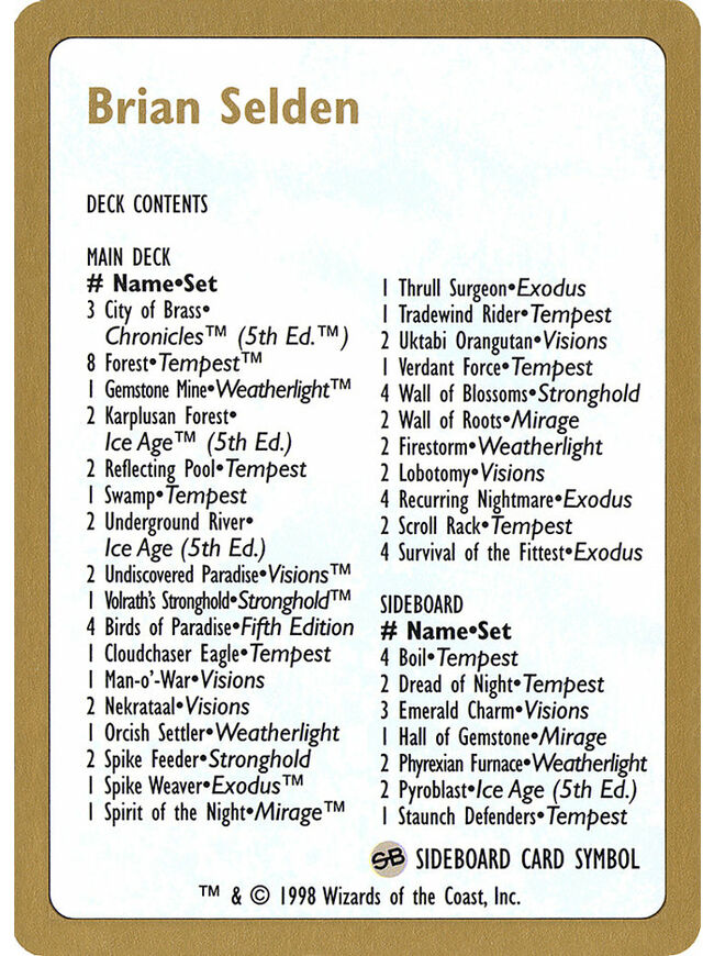 Brian Selden Decklist