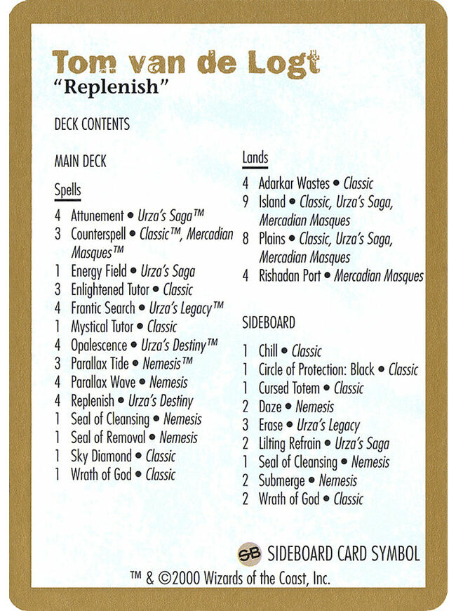 Tom van de Logt Decklist (2000)