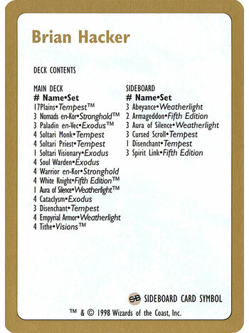 Brian Hacker Decklist