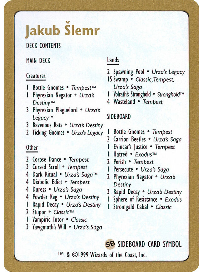 Jakub Šlemr Decklist (1999)