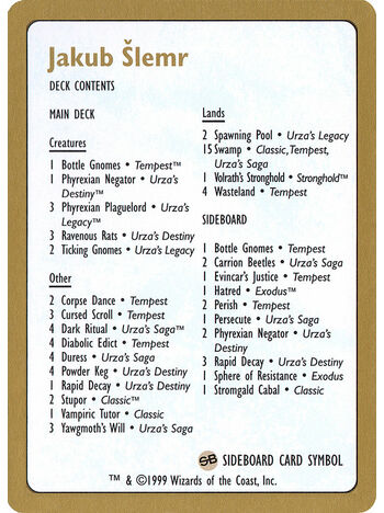 Jakub Šlemr Decklist (1999)
