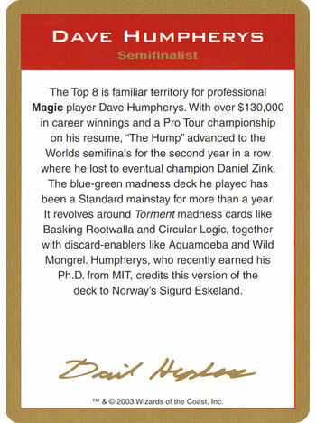 Dave Humpherys Bio