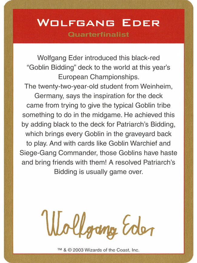 Wolfgang Eder Bio